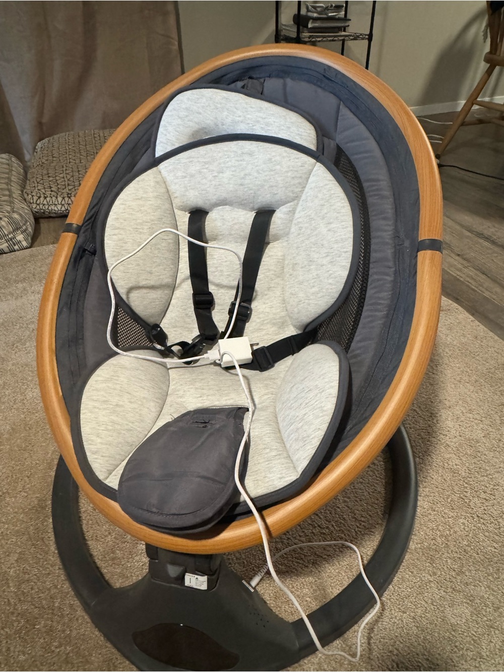 Plush Infant Rocker with Wood Accent - Gray
